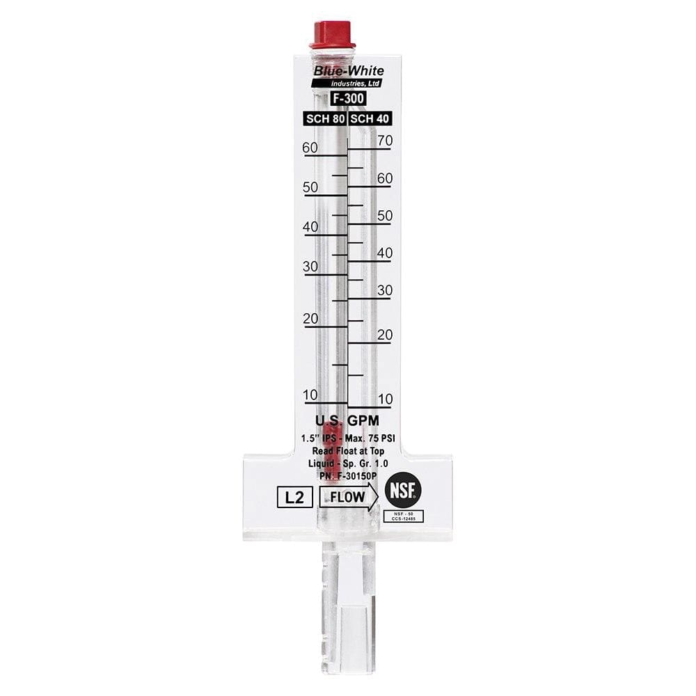 Sch. 40 PVC Flowmeter 10 - 70 gpm at 10 - 60 gpm at Schedule 80 Acrylic F-300 Series Pitot Tube For or Copper Pipes | F30150P